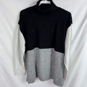 Susan Graver Women's Mock Neck Sweater Size XL Black/Gray/White Colorblock